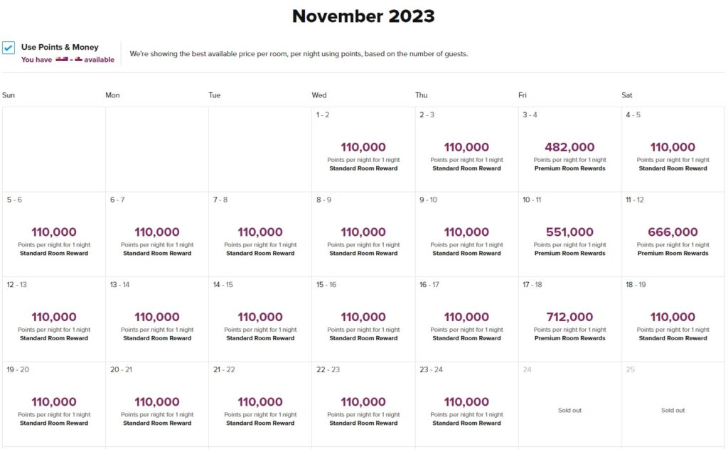2023年11月のROKU KYOTO予約カレンダー（ポイント）