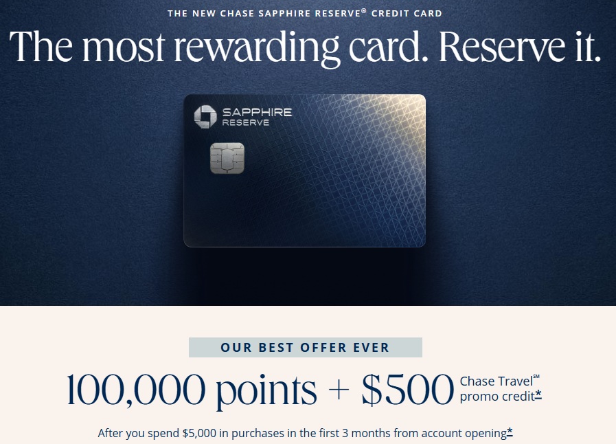 Chase Sapphire Reserve Credit Card10万ポイントオファー