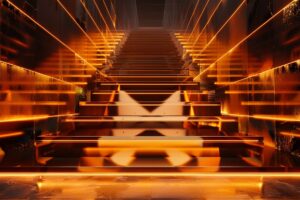 IHGステータスを上っていくことを表す橙色に光る階段のイメージ