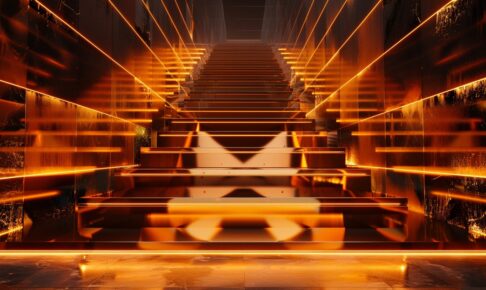IHGステータスを上っていくことを表す橙色に光る階段のイメージ
