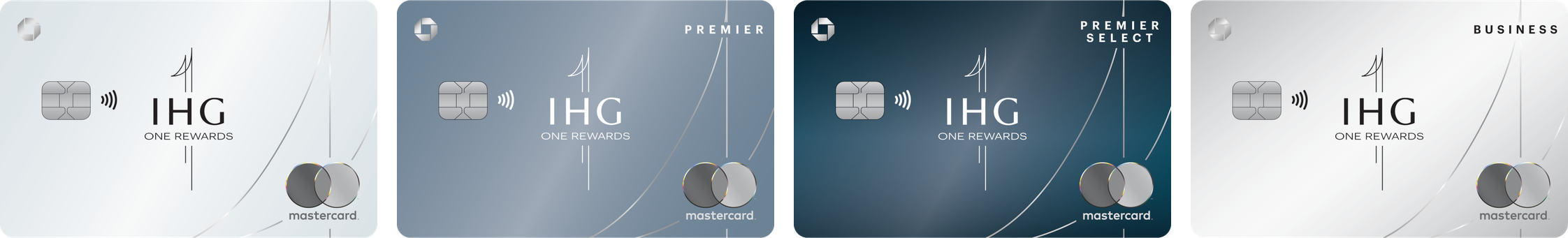 IHG One Rewardsの4枚の券面（Credit Card、Premier、Premier Select、Business）